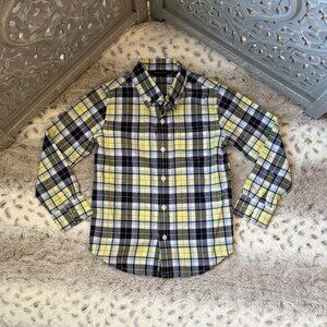 Janie and Jack navy yellow plaid button up shirt boys 4T preppy holiday party